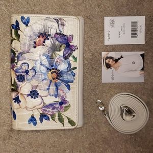 Brighton Blanc Jardin White Convertible Crossbody Wallet Clutch with Butterflies